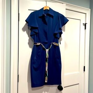 CALVIN KLIEN ROTAL BLUE RUFFLED SLEEVE DRESS SIZE 2